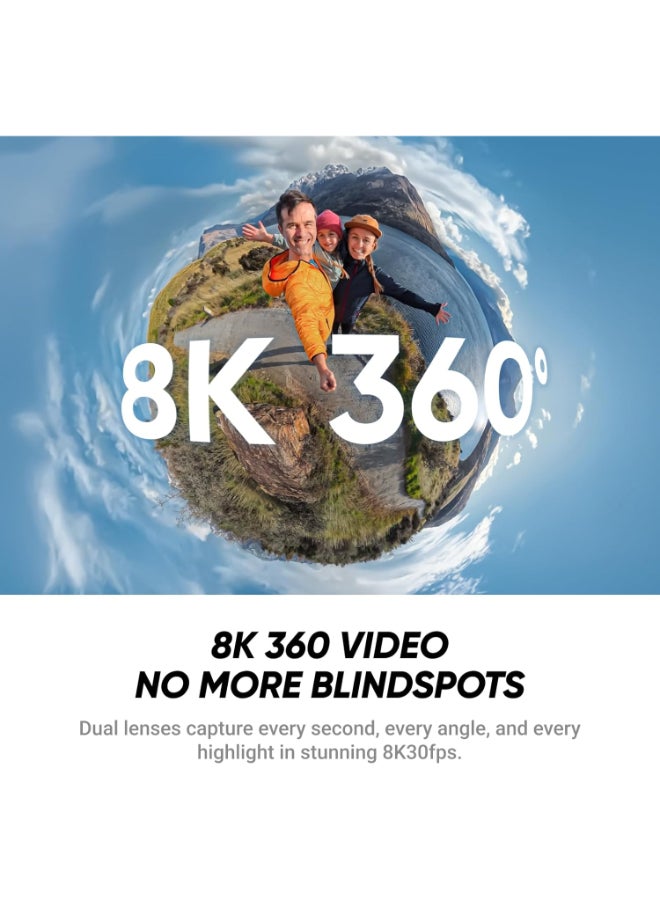 انستا 360 حزمة بدء تشغيل X4 Air | أخف كاميرا أكشن 8K 360 لمغامرات ملحمية | للسفر، الرياضة، لحظات العائلة، الفلوجينغ | فيديوهات سلسة، مستقرة، وسهلة التحرير في أي وقت، في أي مكان - أبيض - Image 3