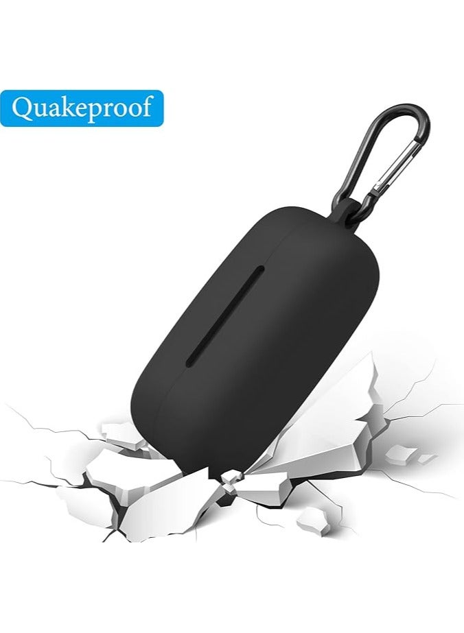 بيوينتي Silicone Case for Sony WF-C510, Soft Flexible Scratch Resistant Protective Cover with Carabiner (Black) - Image 3