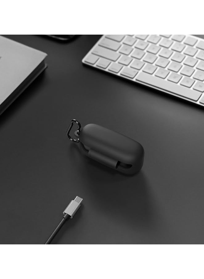 بيوينتي Silicone Case for Sony WF-C510, Soft Flexible Scratch Resistant Protective Cover with Carabiner (Black) - Image 5