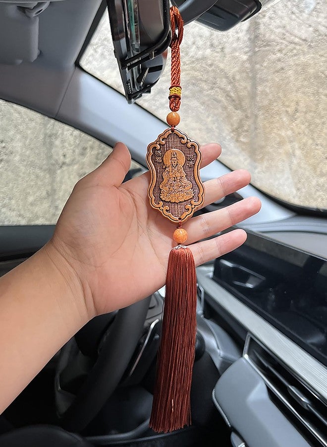 تمثال بوذا غوان يين المنحوت يدويًا من خشب الخوخ من مانسيويي، زينة معلقة لجلب الحظ للسيارة، تمثال فنغ شوي، تميمة كوان يين لجلب الحظ السعيد - Image 2