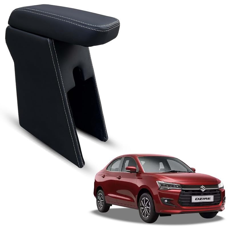 Carigiri Premium Finish Car Armrest with Storage Box And High Density Moulded Foam For Maruti Suzuki Dzire (Models-2024,2025)(ONLY FOR VXI,VDI/ZXI,ZDI/ZXI+ MODELS) (White Seam,Nappa Leather) - Image 1