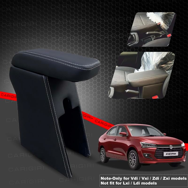 Carigiri Premium Finish Car Armrest with Storage Box And High Density Moulded Foam For Maruti Suzuki Dzire (Models-2024,2025)(ONLY FOR VXI,VDI/ZXI,ZDI/ZXI+ MODELS) (White Seam,Nappa Leather) - Image 2