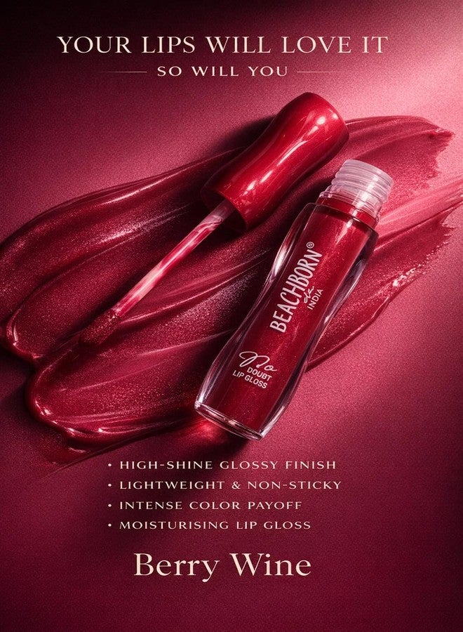 BEACHBORNINDIA No Doubt Lip Gloss, High-Shine Finish, Non-Sticky Formula, Rich Color Payoff, Moisturising, Lightweight, 5ml (05.Berry Wine) - Image 3