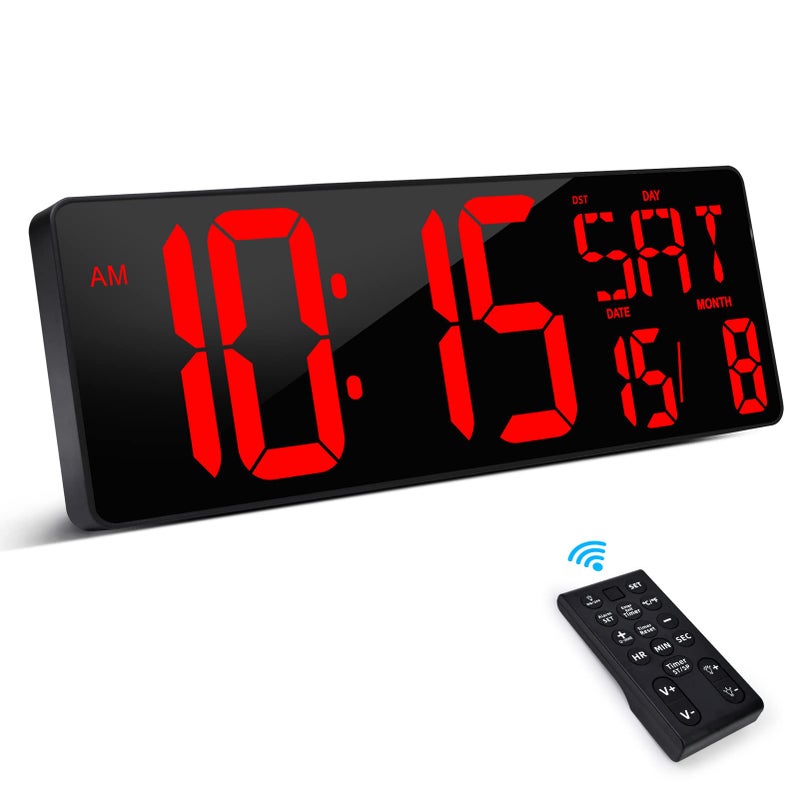 XREXS Large Digital Wall Clock with Remote Control 165 Inch LED Large Display Count Up  Down Timer Adjustable Brightness Alarm Clock with DayDateTemperature for Home Gym Office and Classroom