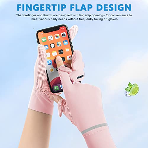 PALAY® Hand Gloves for Bike Riding Hand Gloves for Women Sun Protection UV Protection Gloves UPF 50+ Non-Slip Summer Cooling Mesh Breathable Glove for Cycling Fishing - Pink - Image 4