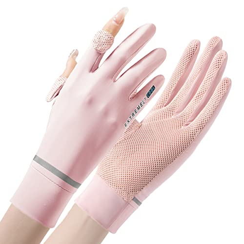 PALAY® Hand Gloves for Bike Riding Hand Gloves for Women Sun Protection UV Protection Gloves UPF 50+ Non-Slip Summer Cooling Mesh Breathable Glove for Cycling Fishing - Pink - Image 1