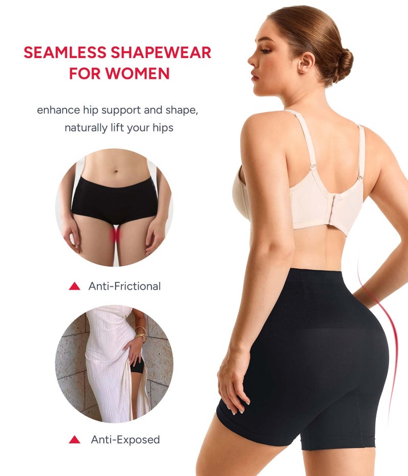 Nebility Black Tummy Control Shapewear Shorts for Women Seamless Mid-Waist Underwear Thigh Slimmer Shaping Short for Under Dresses - Image 3