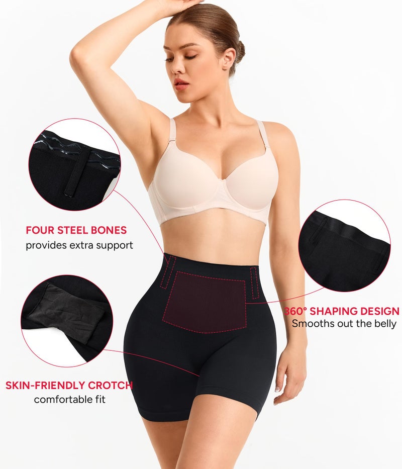 Nebility Black Tummy Control Shapewear Shorts for Women Seamless Mid-Waist Underwear Thigh Slimmer Shaping Short for Under Dresses - Image 2
