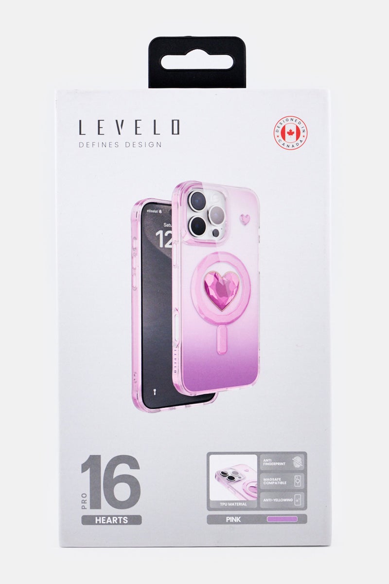 LEVELO iPhone 16 Pro Hearts Magsafe Protective Case, Pink - Image 2