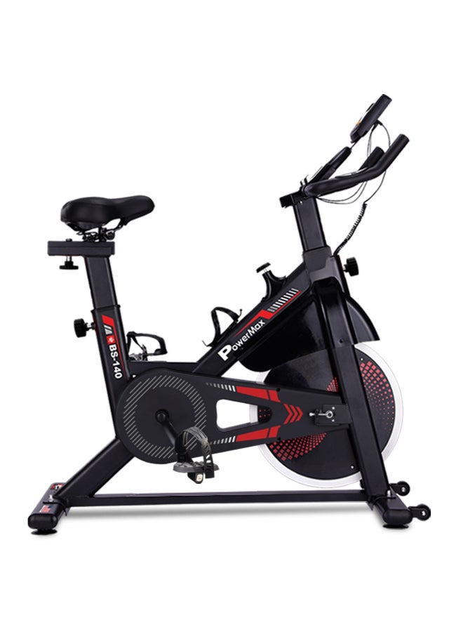 PowerMax Fitness BS-140 Exercise Bike with Belt drive, 12KG Flywheel, Adjustable Seat-Foot strap, 140KG Capacity, 2-Way Rotation, Magnetic Braking system, LCD Display, 2pcs Crank, Heart rate sensor - Image 1