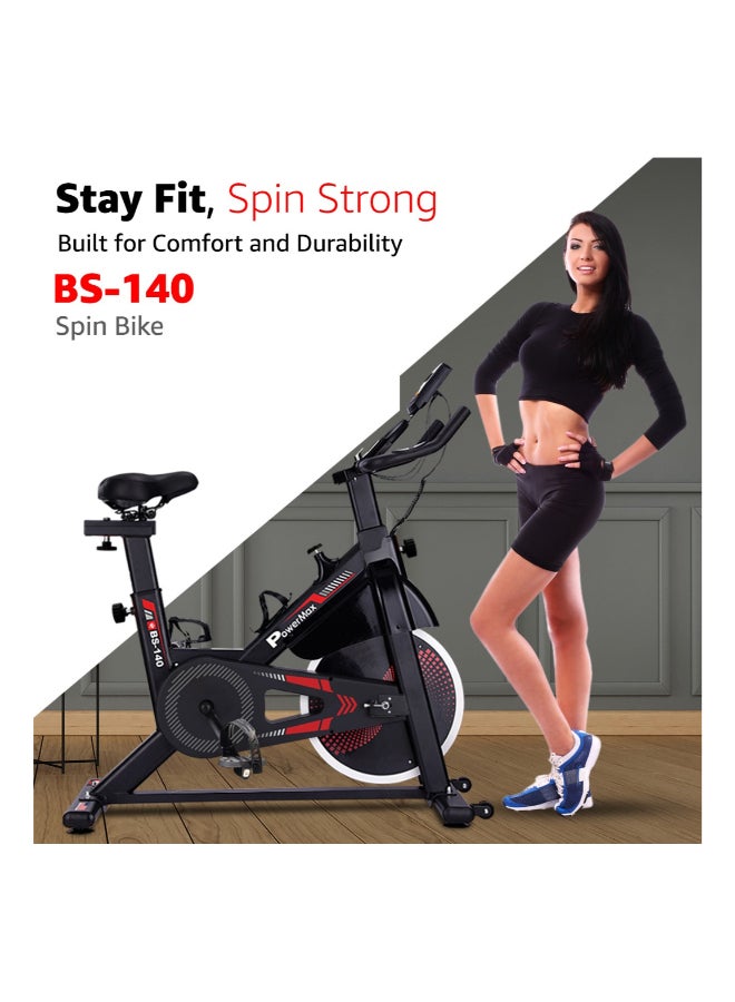 PowerMax Fitness BS-140 Exercise Bike with Belt drive, 12KG Flywheel, Adjustable Seat-Foot strap, 140KG Capacity, 2-Way Rotation, Magnetic Braking system, LCD Display, 2pcs Crank, Heart rate sensor - Image 2