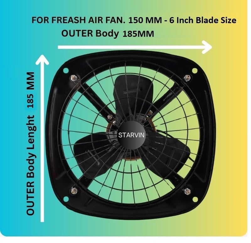 STARVIN Metal High Speed Exhaust Fan 225mm (9 Inches) for Bathroom, Kitchen | 70W | Installation-Square Cut (290mm) | Low Noise | Easy to Clean | Copper Winding Motor Metal Fan | Make in India - Image 4