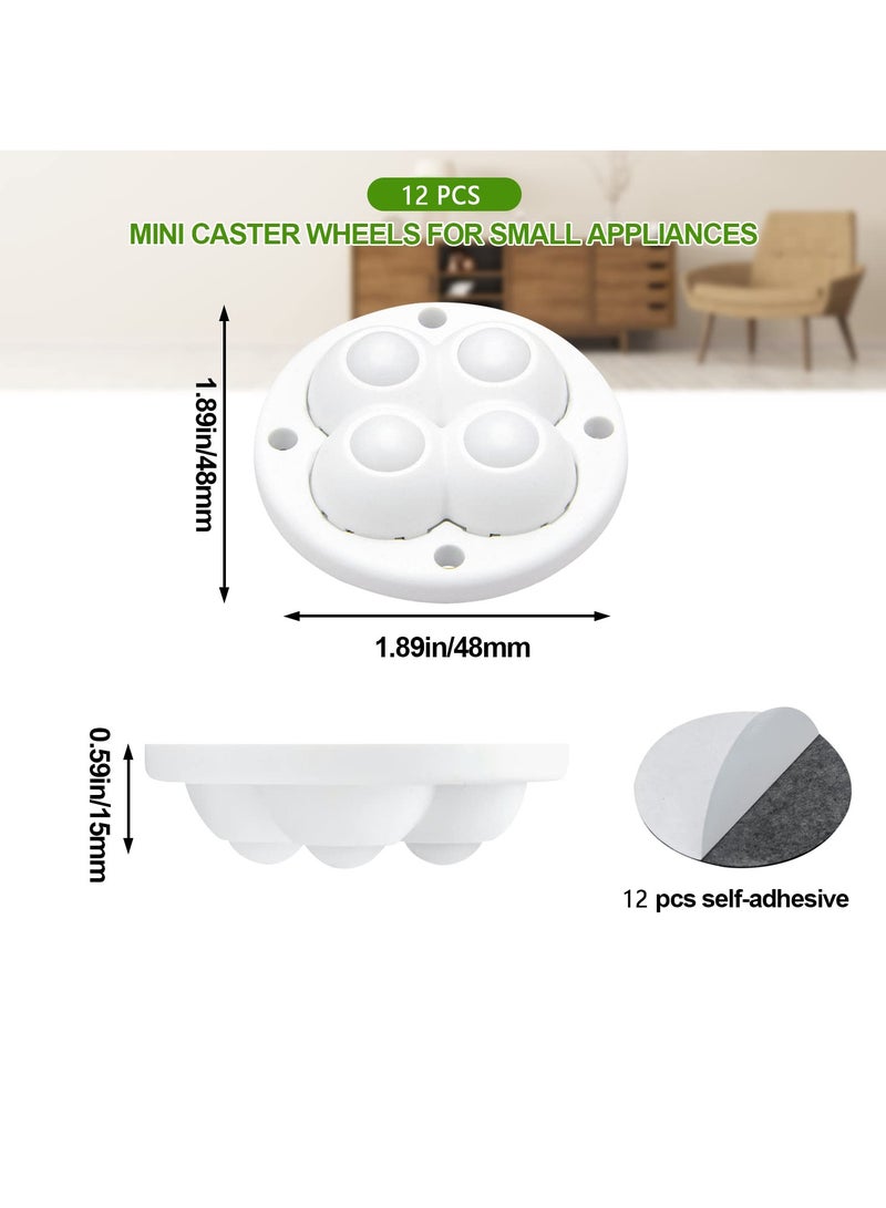 SOLARAE 12 Pcs Self Adhesive Caster Wheels, Mini Caster Wheels for Small Appliances 360¬∞ Rotation Swivel Wheels Self Adhesive Nylonad Rollers for Bins/Storage Boxes/Furniture Bins (White) - Image 2