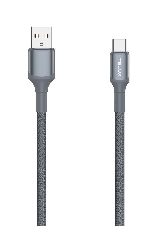 TELUX FLEXIX USB-A to USB-C Braided Cable 1m, 3A Fast Charging, Wear-Resistant Nylon Braid, 10000+ Bend Lifespan, 480Mbps Data Transfer, Dark Grey - Image 1