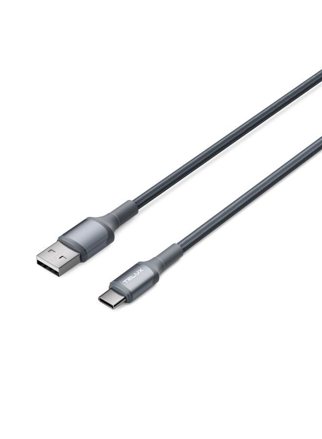 TELUX FLEXIX USB-A to USB-C Braided Cable 1m, 3A Fast Charging, Wear-Resistant Nylon Braid, 10000+ Bend Lifespan, 480Mbps Data Transfer, Dark Grey - Image 2
