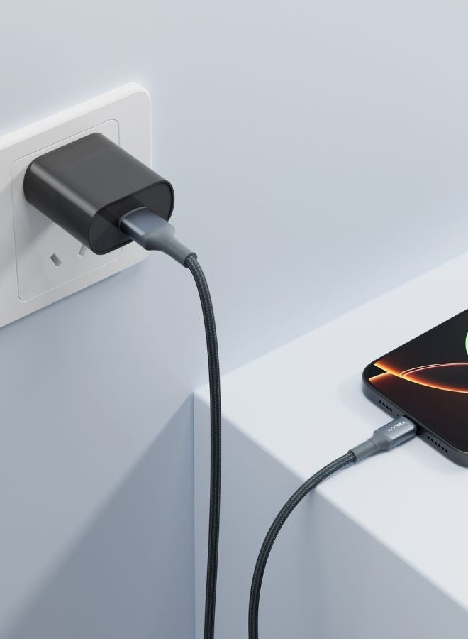 TELUX FLEXIX USB-A to USB-C Braided Cable 1m, 3A Fast Charging, Wear-Resistant Nylon Braid, 10000+ Bend Lifespan, 480Mbps Data Transfer, Dark Grey - Image 3