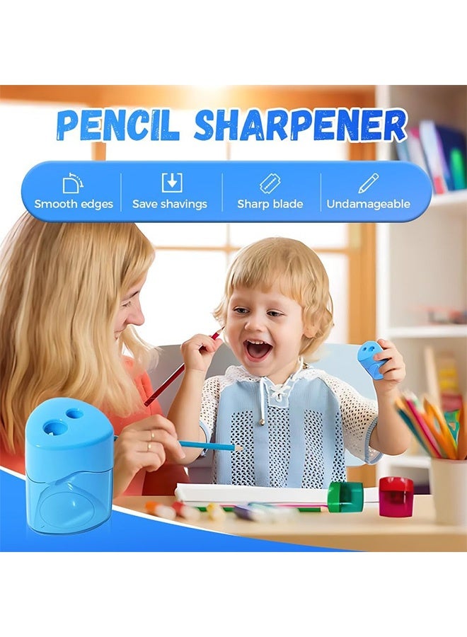 إم إكس إن مبراة أقلام رصاص بفتحات مزدوجة، 4 قطع مبراة أقلام رصاص يدوية، مبراة أقلام رصاص محمولة باليد بفتحات مزدوجة للأطفال مع غطاء للبالغين والطلاب والمدرسة والمكتب المنزلي (القطع الناقص) - Image 5