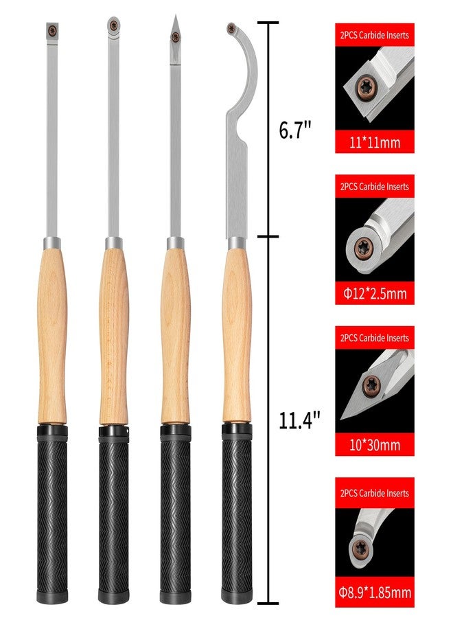 DEEFIINE 18.3" Full Size Carbide Tip Wood Lathe Turning Tool Kit, Lathe Roughing and Finishing Hollow Tool with 8pcs Diamond Round Square Carbide inserts For Woodturning(4 set) - Image 2