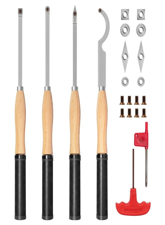 DEEFIINE 18.3" Full Size Carbide Tip Wood Lathe Turning Tool Kit, Lathe Roughing and Finishing Hollow Tool with 8pcs Diamond Round Square Carbide inserts For Woodturning(4 set) - Image 1