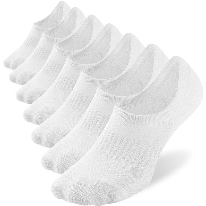 WANDER No Show Socks Mens 7 Pairs Cotton Thick Cushion Non Slip Low Cut Men Invisible Sock(Sock Size:9-11,add cushionï¼ˆwhite*7ï¼‰)