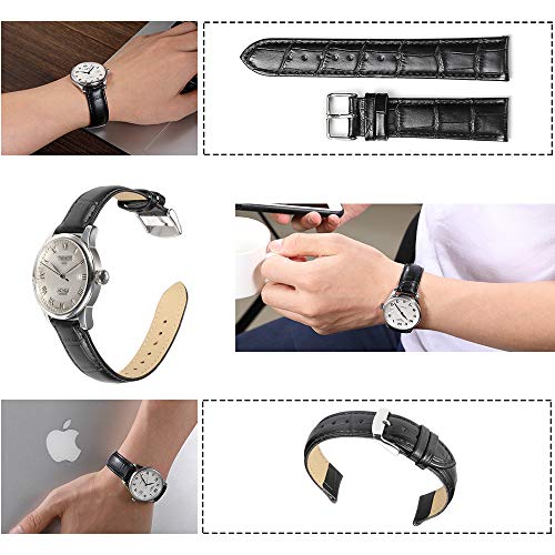iStrap Leather Watch band Alligator Grain Calfskin Replacement Strap Stainless Steel Buckle Bracelet for Men Women-18mm 19mm 20mm 21mm 22mm 24mm-Black Brown - Image 5