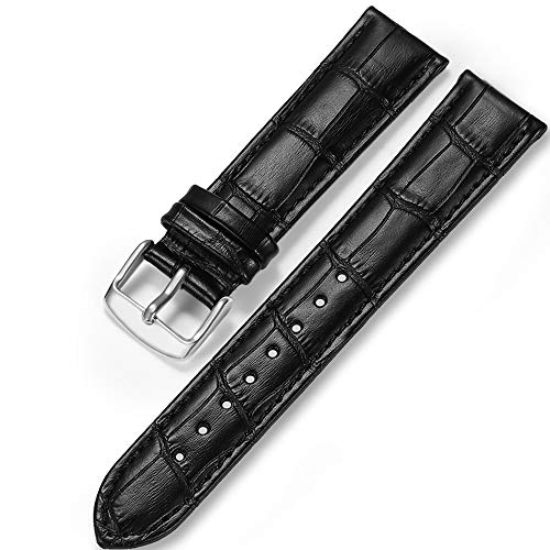 iStrap Leather Watch band Alligator Grain Calfskin Replacement Strap Stainless Steel Buckle Bracelet for Men Women-18mm 19mm 20mm 21mm 22mm 24mm-Black Brown - Image 1
