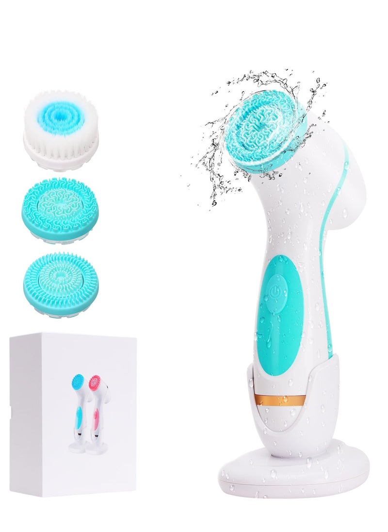 SYOSI Facial Cleansing Brush, 3 in 1 Electric Brush with 3 Brush Heads for Women and Men, Waterproof Rechargeable Face Brush, Ideal for Dry, Oily, and Sensitive Skin (Blue)  - Image 1