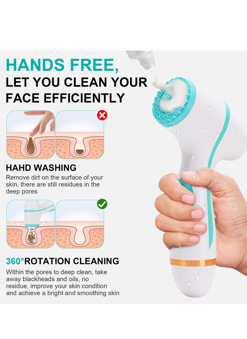 SYOSI Facial Cleansing Brush, 3 in 1 Electric Brush with 3 Brush Heads for Women and Men, Waterproof Rechargeable Face Brush, Ideal for Dry, Oily, and Sensitive Skin (Blue)  - Image 2