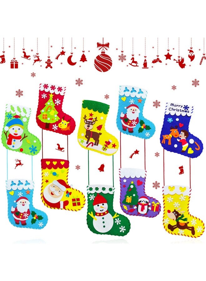 glahorse GLAHORSE 10PCS Santa Sewing Sock Kit with Christmas Felt DIY Handmade Christmas Felt Stockings Merry Christmas Decorations, Christmas Party Handmade DIY Craft Supplies can Hold Candy Snacks Bag - Image 1