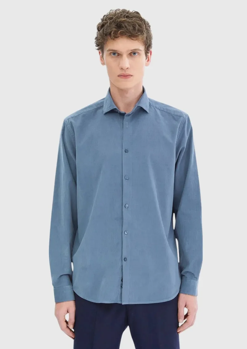 RAMSEY Blue Plain Casual Fit Weaving Casual 100% Cotton Shirt