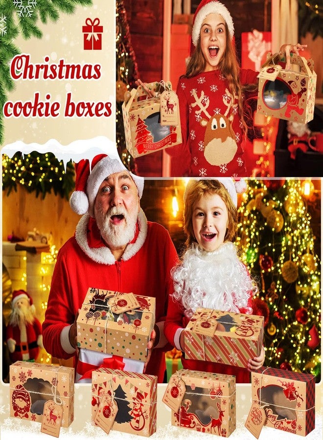 Cinnvoice 24 Pcs Foiled Christmas Cookie Boxes with Window Christmas Kraft Treat Boxes and Tags Strings Assorted Size Holiday Bakery Containers Bulk for Xmas Party Doughnut Candy Cupcakes - Image 5