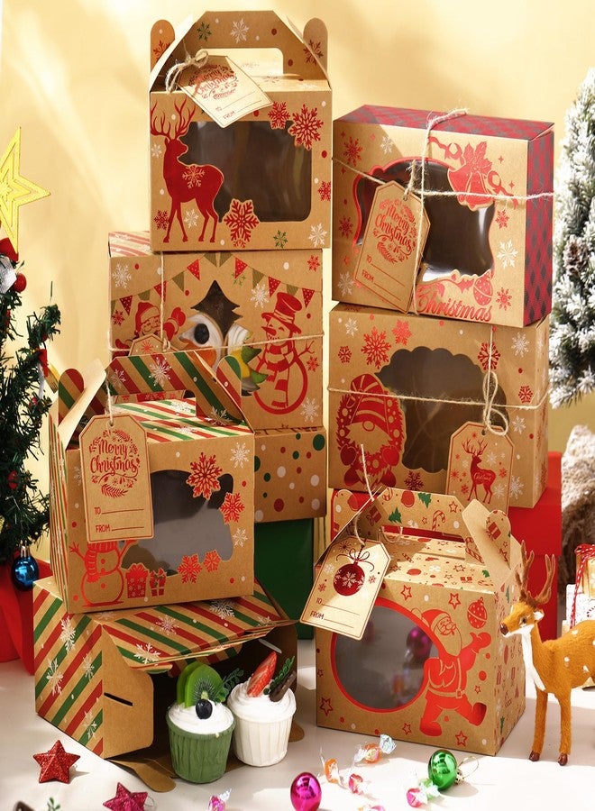 Cinnvoice 24 Pcs Foiled Christmas Cookie Boxes with Window Christmas Kraft Treat Boxes and Tags Strings Assorted Size Holiday Bakery Containers Bulk for Xmas Party Doughnut Candy Cupcakes - Image 4