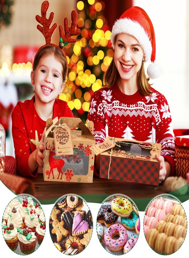 Cinnvoice 24 Pcs Foiled Christmas Cookie Boxes with Window Christmas Kraft Treat Boxes and Tags Strings Assorted Size Holiday Bakery Containers Bulk for Xmas Party Doughnut Candy Cupcakes - Image 3