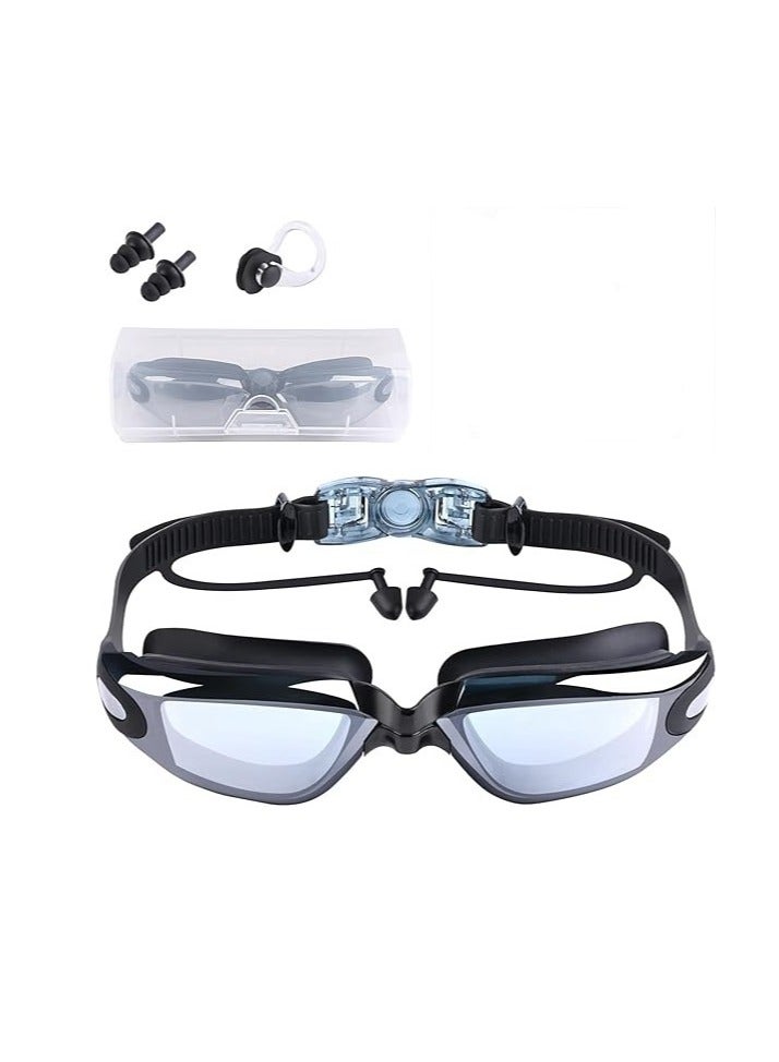 Generic Swim Goggles, Swimming Pool Glasses Strap Clear Lens for Adult Men Women Kids Youth No Leaking Anti Fog Safety UV Protection Waterproof (Black) - Image 1