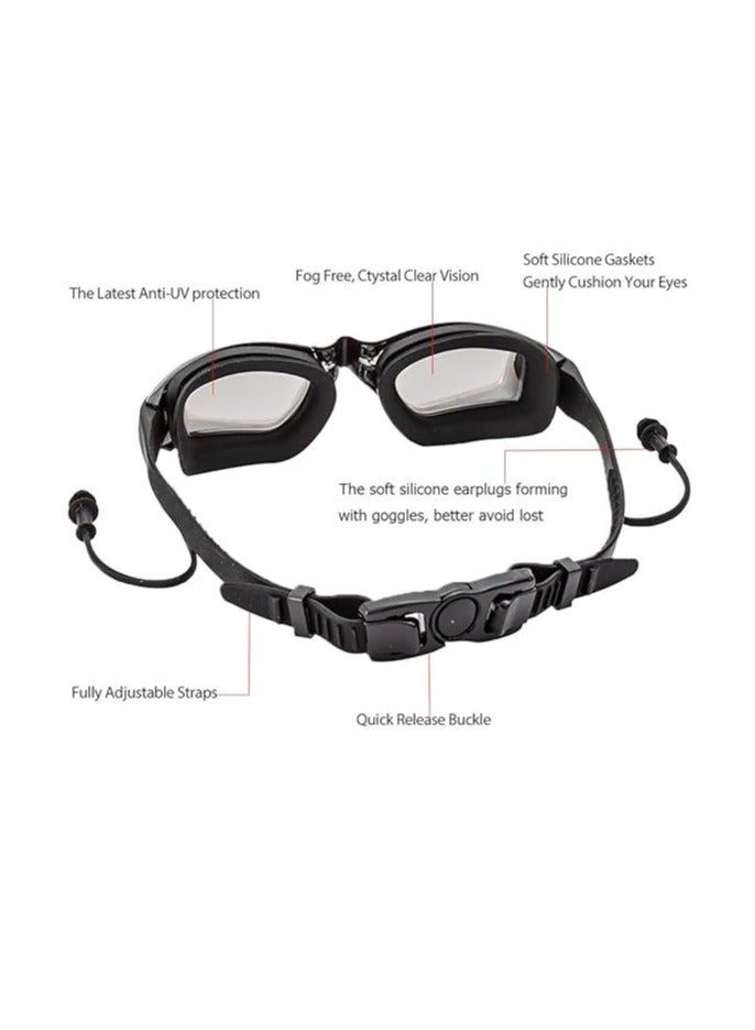 Generic Swim Goggles, Swimming Pool Glasses Strap Clear Lens for Adult Men Women Kids Youth No Leaking Anti Fog Safety UV Protection Waterproof (Black) - Image 2
