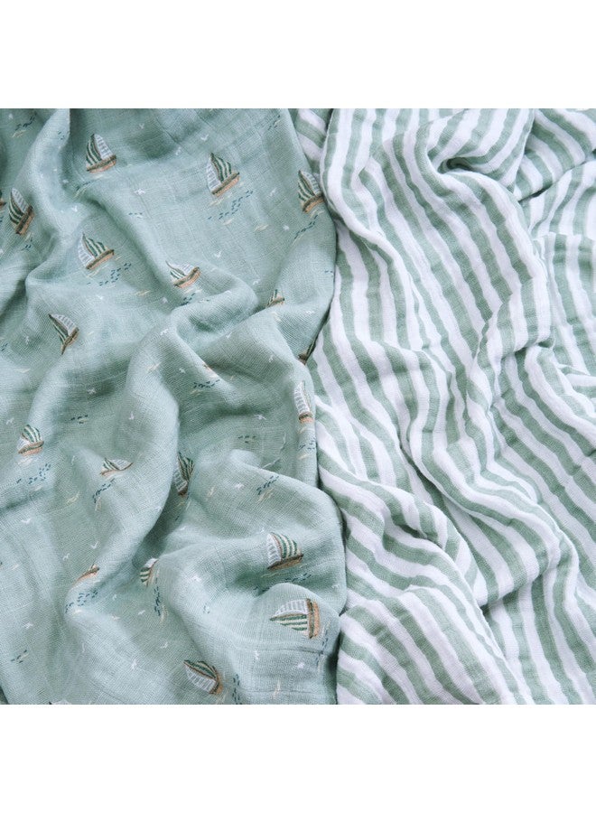 aden + anais Boutique 100% Organic Cotton Muslin Swaddle, Breathable Baby Blanket, Ideal for Boys, Girls, Newborns, Babies & Infants, Receiving Blanket, Soft and Lightweight Wrap, 2 Pack, Sailing Seas - Image 4