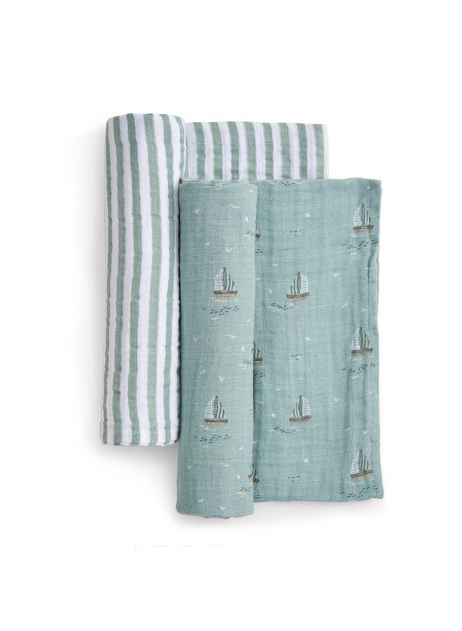 aden + anais Boutique 100% Organic Cotton Muslin Swaddle, Breathable Baby Blanket, Ideal for Boys, Girls, Newborns, Babies & Infants, Receiving Blanket, Soft and Lightweight Wrap, 2 Pack, Sailing Seas - Image 3