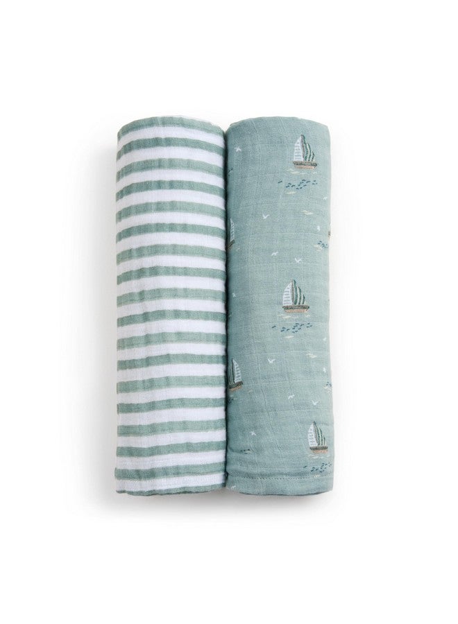 aden + anais Boutique 100% Organic Cotton Muslin Swaddle, Breathable Baby Blanket, Ideal for Boys, Girls, Newborns, Babies & Infants, Receiving Blanket, Soft and Lightweight Wrap, 2 Pack, Sailing Seas - Image 1