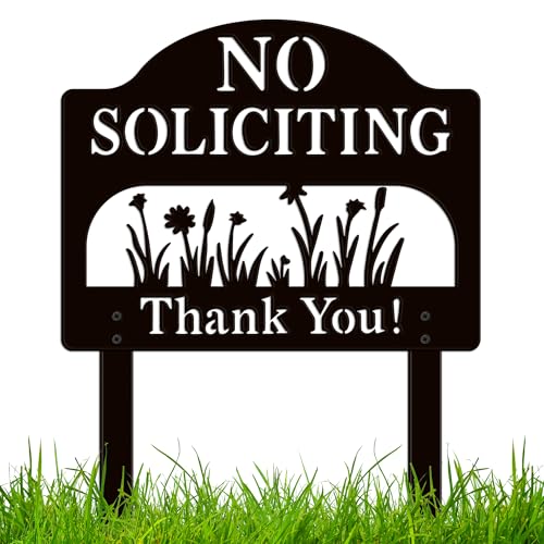 ComboJoy No Soliciting Sign for House, Metal No Soliciting Yard Sign with Stake, Sturdy Hollowed-Out Floral Design, Three Methods to Use, Outdoor No Soliciting Signs for Home and Front Door - Image 1