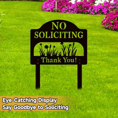 ComboJoy No Soliciting Sign for House, Metal No Soliciting Yard Sign with Stake, Sturdy Hollowed-Out Floral Design, Three Methods to Use, Outdoor No Soliciting Signs for Home and Front Door - Image 5