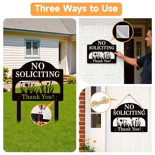 ComboJoy No Soliciting Sign for House, Metal No Soliciting Yard Sign with Stake, Sturdy Hollowed-Out Floral Design, Three Methods to Use, Outdoor No Soliciting Signs for Home and Front Door - Image 3