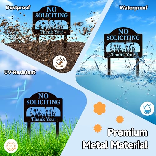 ComboJoy No Soliciting Sign for House, Metal No Soliciting Yard Sign with Stake, Sturdy Hollowed-Out Floral Design, Three Methods to Use, Outdoor No Soliciting Signs for Home and Front Door - Image 4