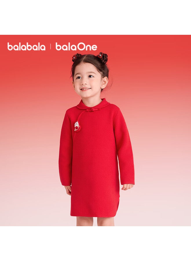 Balabala Kids Children's Dress Girls New Chinese Style Red New Year Festival Dress Lucky Skirt - Image 3