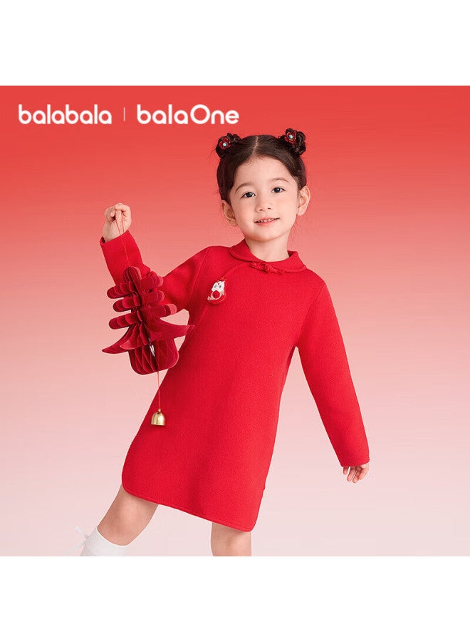 Balabala Kids Children's Dress Girls New Chinese Style Red New Year Festival Dress Lucky Skirt - Image 1