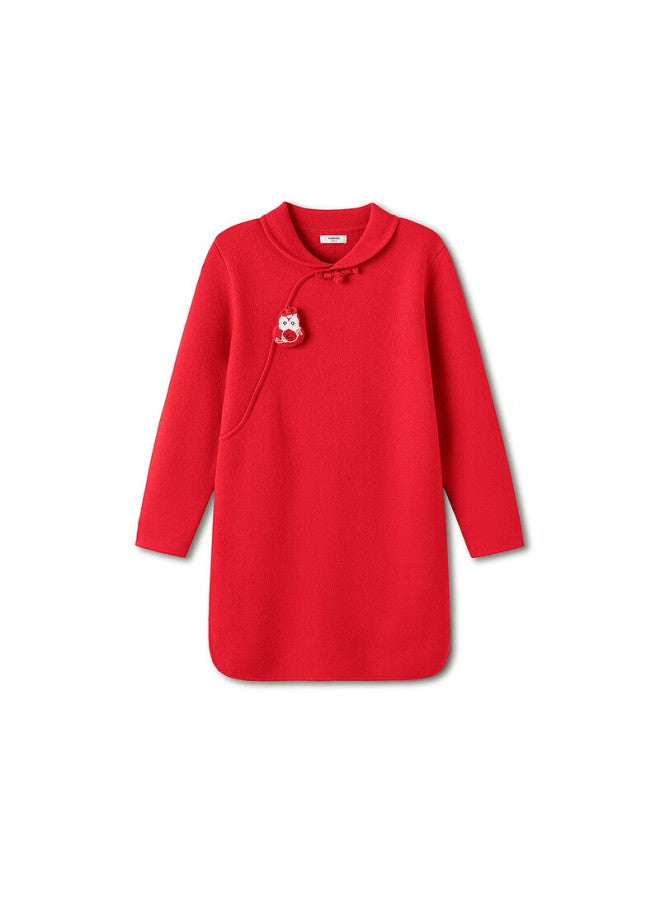 Balabala Kids Children's Dress Girls New Chinese Style Red New Year Festival Dress Lucky Skirt - Image 4