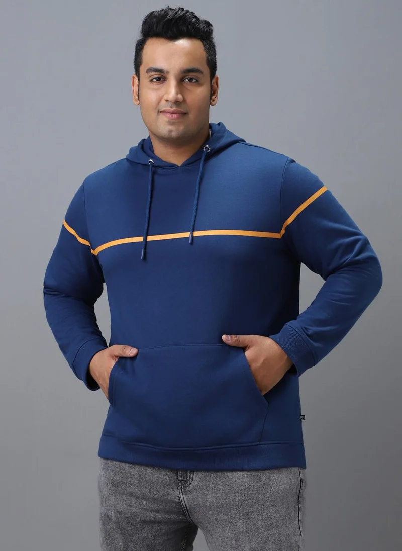 Urbano Plus Men's Blue Cotton Solid Hooded Neck Sweatshirt