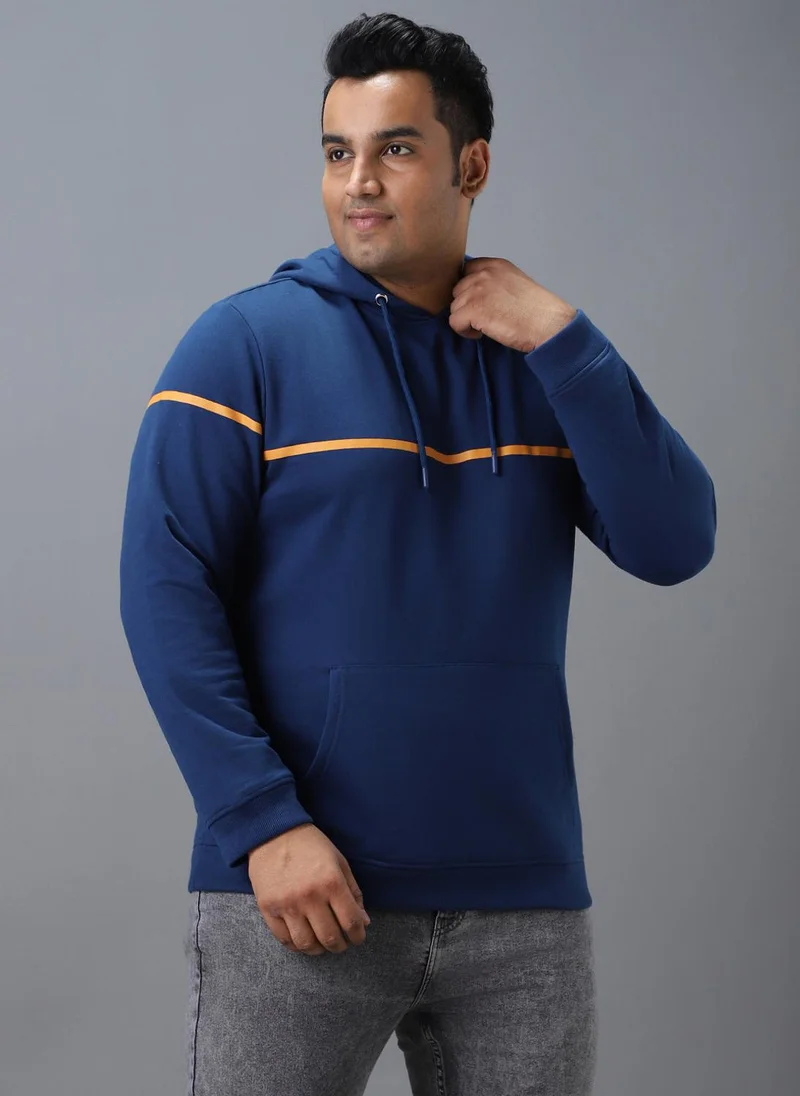 Urbano Plus Men's Blue Cotton Solid Hooded Neck Sweatshirt