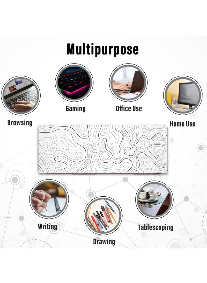 Large Gaming Mouse Pad with Stitched Edges, Minimalist Topographic Map Desk Mat, Extended 800 x 300 x 3mm XL Mousepad with Anti-Slip Base, Cool Desk Pad for Keyboard and Mouse, 31.5 x 11.8 in - Image 4