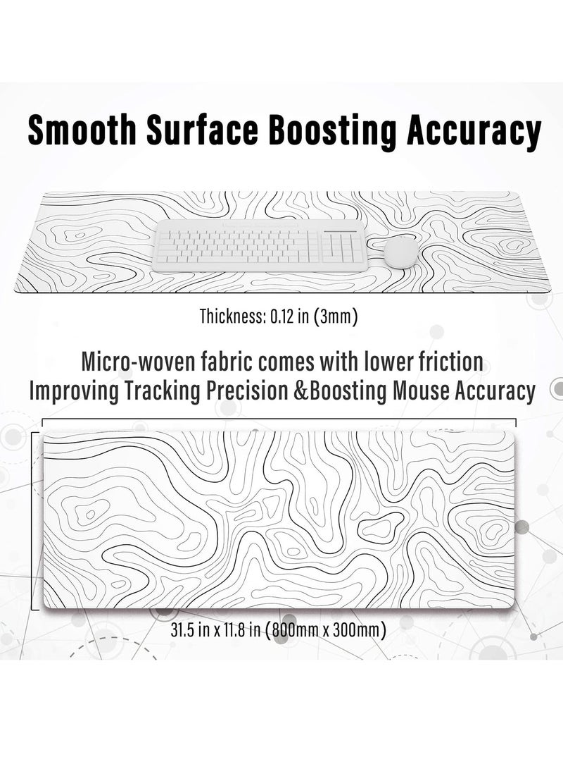 Large Gaming Mouse Pad with Stitched Edges, Minimalist Topographic Map Desk Mat, Extended 800 x 300 x 3mm XL Mousepad with Anti-Slip Base, Cool Desk Pad for Keyboard and Mouse, 31.5 x 11.8 in - Image 2