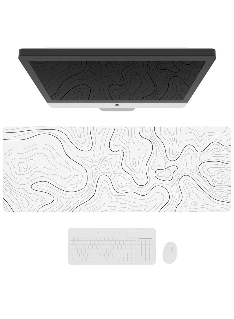 Large Gaming Mouse Pad with Stitched Edges, Minimalist Topographic Map Desk Mat, Extended 800 x 300 x 3mm XL Mousepad with Anti-Slip Base, Cool Desk Pad for Keyboard and Mouse, 31.5 x 11.8 in - Image 3